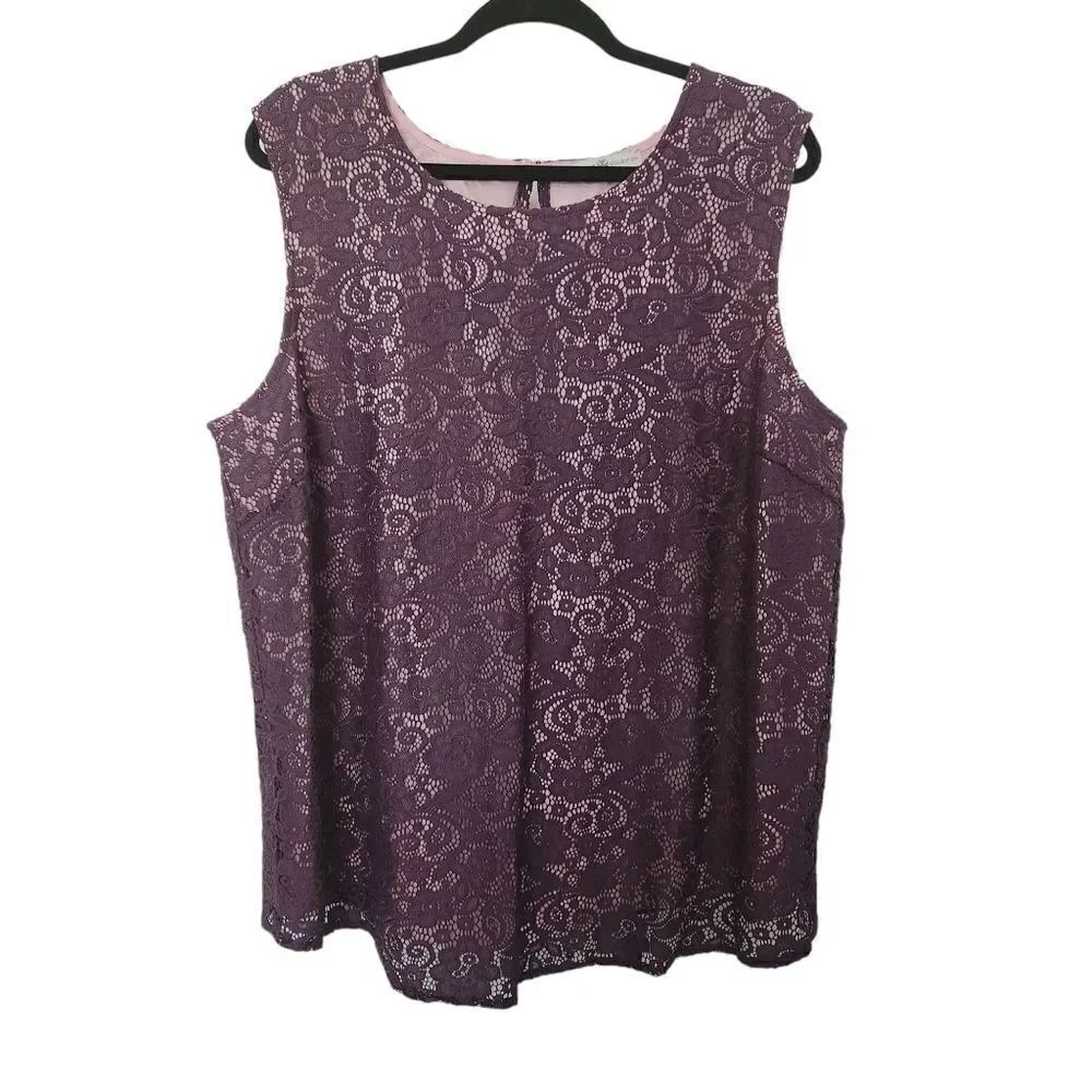 Signature Collection Womens Sleeveless Lined Lace Overlay Blouse